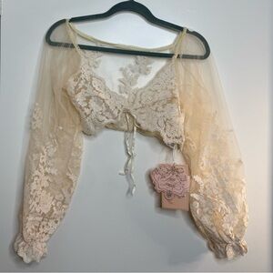 Cream sheer cardigan with flower details